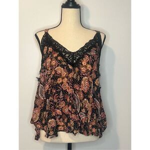 Free People Flowy floral and lace blouse size small
